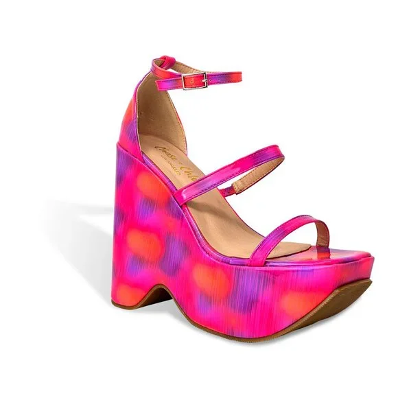 Chase & Chloe Women’s Chunky Flatform Wedge Slide Heeled Sandal - Picture 2 of 4